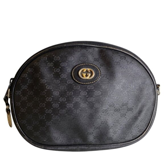 Vintage Gucci GG Black Canvas Crossbody NO STRAP With Zipper Closure & Gold-Tone - Picture 1 of 14